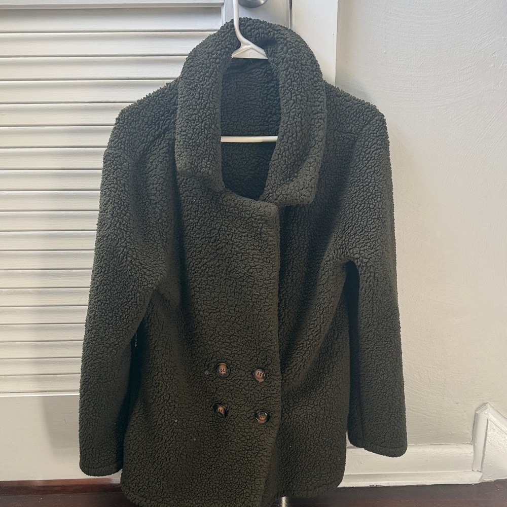 Plush Olive Teddy Coat
